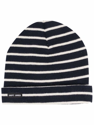 Saint James Striped Ribbed-knit Wool Beanie In Blue