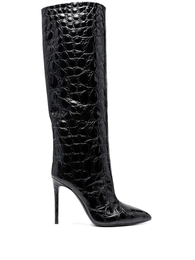 Paris Texas Crocodile-effect 105mm Knee-high Boots In Black