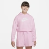 Nike Sportswear Club Big Kids' French Terry Cropped Hoodie (extended Size) In Pink