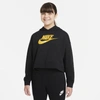 Nike Sportswear Club Big Kids' (girls') French Terry Cropped Hoodie (extended Size) In Black
