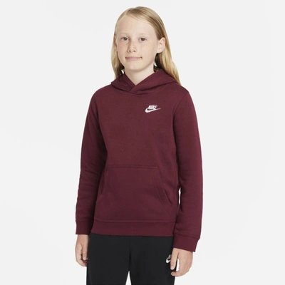 Nike Sportswear Club Big Kids' Pullover Hoodie In Dark Beetroot,white