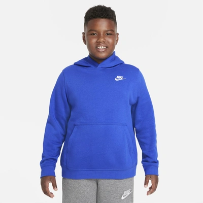 Nike Sportswear Club Fleece Big Kids' Pullover Hoodie (extended Size) In Game Royal,white