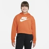 Nike Sportswear Club Big Kids' (girls') French Terry Cropped Hoodie (extended Size) In Orange