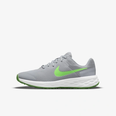 Nike Revolution 6 Big Kids' Road Running Shoes In Light Smoke Grey/green Strike/dark Smoke Grey/chrome