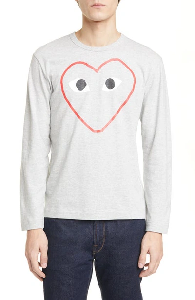 Comme Des Garçons Outline Heart Graphic Tee In Grey 1