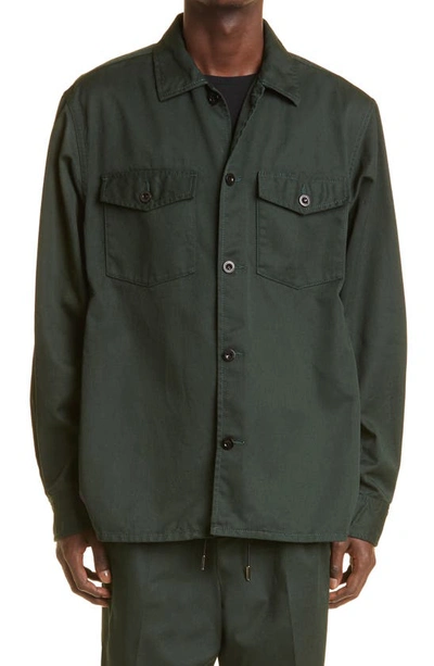 Sacai Chino & Grosgrain Shirt Jacket In Green | ModeSens
