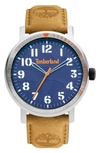 Timberland Scusset Collection Leather Strap 3 Hand Movement Watch In Wheat