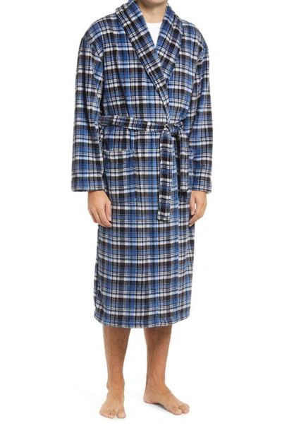 Majestic Tidings Traditional Plaid Plush Dressing Gown In Blue Plaid