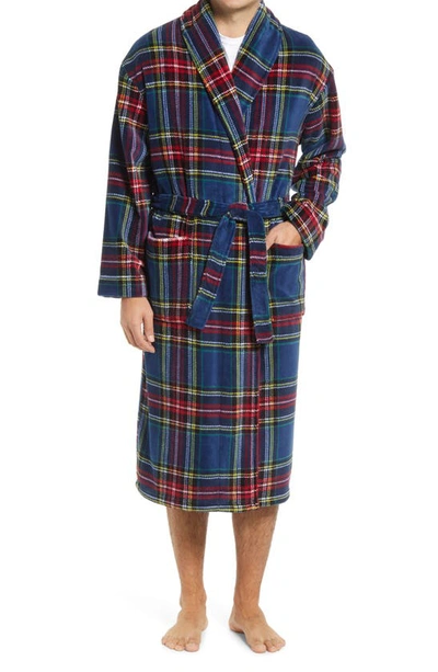 Majestic Tidings Traditional Plaid Plush Robe In Navy Stewart