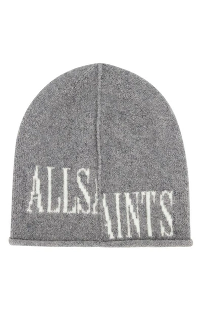 Allsaints Drop Logo Beanie In Grey Marl Chalk