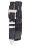 Torino Alligator Embossed Leather Belt In Black