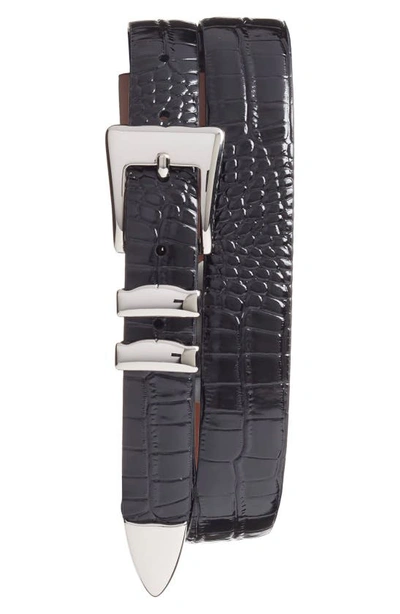 Torino Alligator Embossed Leather Belt In Black