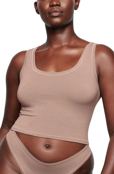 Skims Stretch Cotton Jersey Scoop Neck Tank In Umber