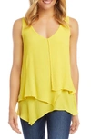 Karen Kane V-neck Layered Asymmetrical Tank In Lemon