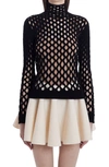 Valentino Cutout Net Mock Neck Top In Nero