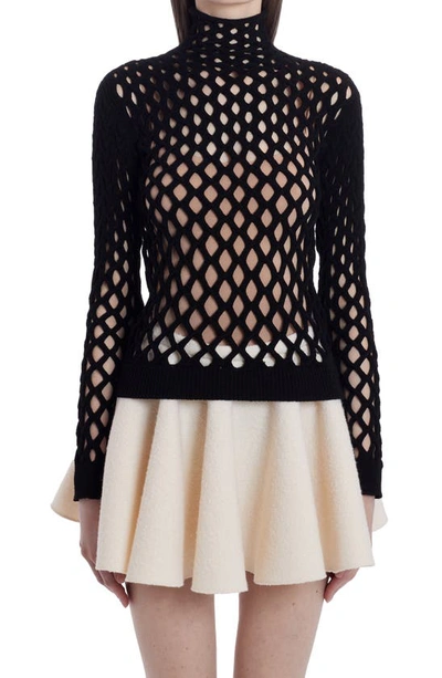Valentino Open Knit Turtleneck Sweater In Black
