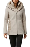 Soia & Kyo Viviana Mix Media Hooded Wool Blend Jacket In Fawn