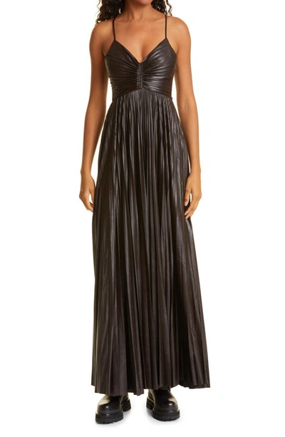 A.l.c Ariya Pleated Faux Leather Gown In Carob