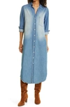 Frank & Eileen Rory Long Sleeve Denim Button-up Midi Dress In Distressed Vintage Wash