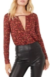 Free People Kaya Print Cutout Bodysuit In Chocolate Combo