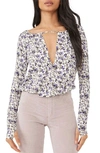 Free People Kaya Print Cutout Bodysuit In Ivory Combo