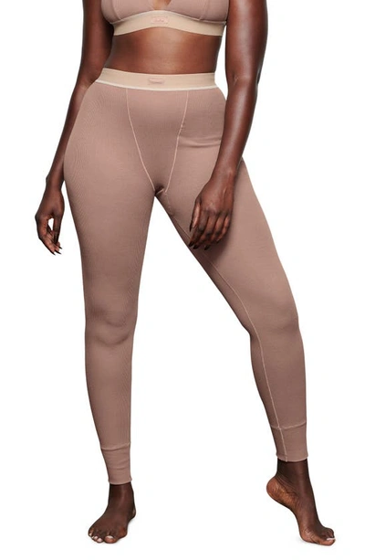 Skims Cotton Rib Thermal Leggings In Umber