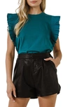 English Factory Poplin Ruffle Top In Teal