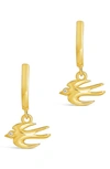 Sterling Forever Sterling Silver Rhea Cz Charm Micro Hoop Earrings In Gold