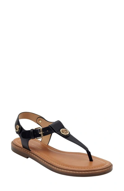 Tommy Hilfiger Bennia Womens Faux Leather Sling Back Thong Sandals In Black