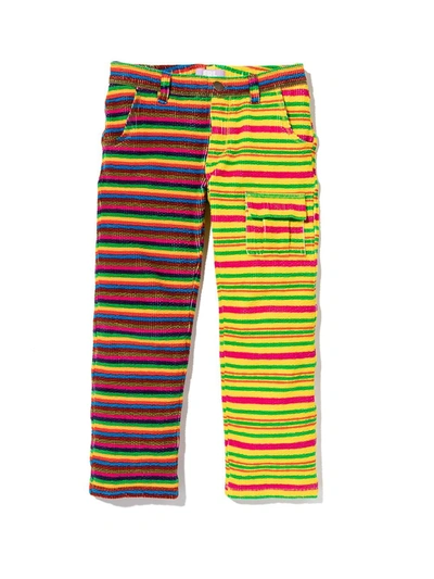 Erl Kids' Colour-block Striped Woven Trousers In Yellow