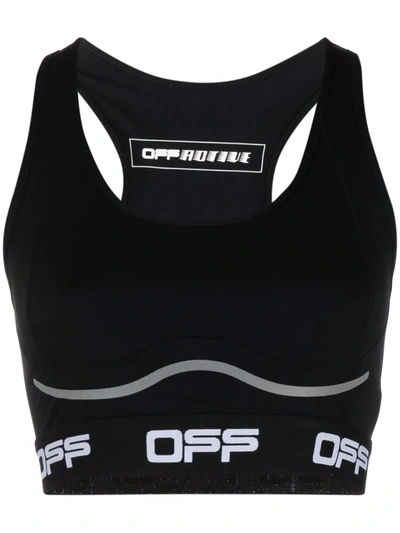 Off-white Logo-tape Cropped Performance Top In Black