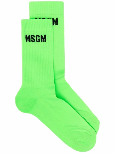 Msgm Intarsia-logo Socks In Green
