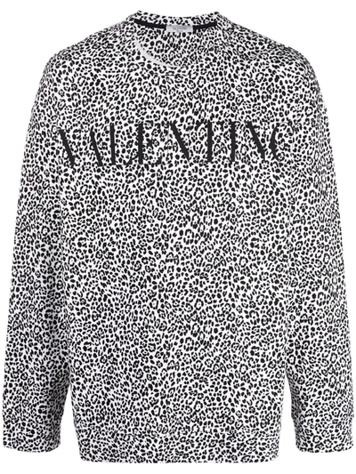 Valentino Logo Animalier Print Graphic Sweatshirt In White/ Black