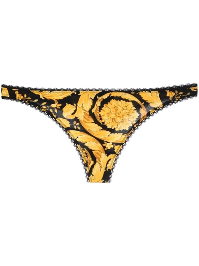 Versace Barocco-print Thong Briefs In Yellow