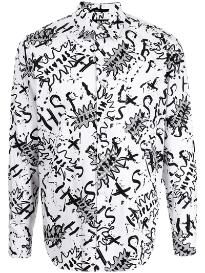 Black Comme Des Garçons Splash-print Shirt In White