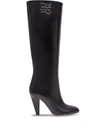 Fendi Karligraphy Logo-embossed Leather Knee Boots In Black