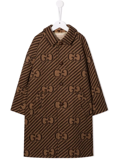 Gucci Kids' Gg Logo-embroidered Coat In Brown