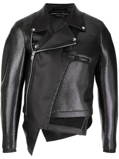 Comme Des Garçons Homme Deux Asymmetric Mesh Biker Jacket In Black