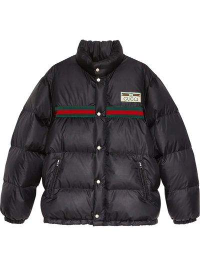 Gucci Logo-appliquéd Striped Quilted Shell Down Jacket In Black