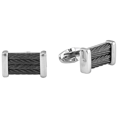 Charriol Chevron Mens Steel Cable Cufflinks- Grey/ Black