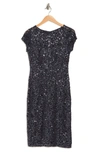 Marina Sequin Lace Cap Sleeve Sheath Dress In Gun