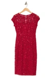 Marina Sequin Lace Cap Sleeve Sheath Dress In Red