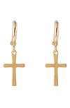 Eye Candy Los Angeles Cross Me Dainty Huggie Earrings In Gold