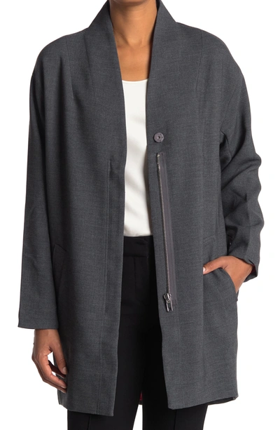 Patrizia Luca Cocoon Zip Coat In Light Grey
