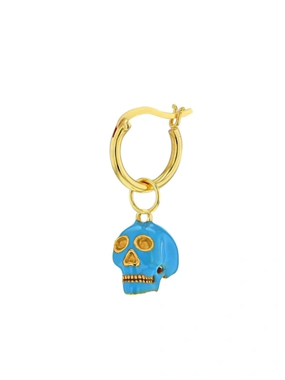 True Rocks Neon Turquoise Skull Hoop Earring In Gold
