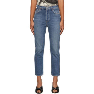 Agolde Riley Cropped Straight-leg Jeans In Blue