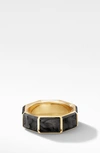 David Yurman Faceted 18k Yellow Gold Band Ring With Forged Carbon In Gold/ Forged Carbon