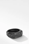 DAVID YURMAN ROMAN SIGNET BLACK TITANIUM RING WITH BLACK DIAMONDS,R25158MTBABD9