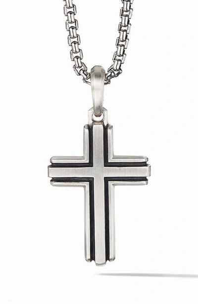 David Yurman Sterling Silver Deco Cross Pendant In Black/silver