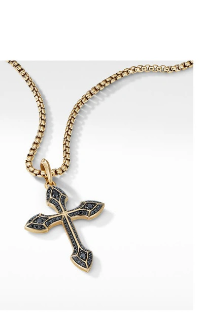 David Yurman Men's 18k Yellow Gold %26 Black Diamond Gothic Cross Amulet Enhancer In Silver